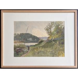 Louis TRINQUIER - La Seine à Port-Marly - aquarelle