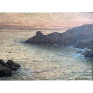 Hippolyte Berteaux (1843-1926) - Belle-Île - Huile sur Toile Marouflée sur Carton