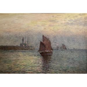 Maurice Courant - Voiliers au crépuscule - 1912  - Aquarelle sur papier