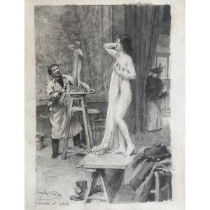 Louis Émile Adan - Femmes d’artistes - Encre et crayon sur papier 