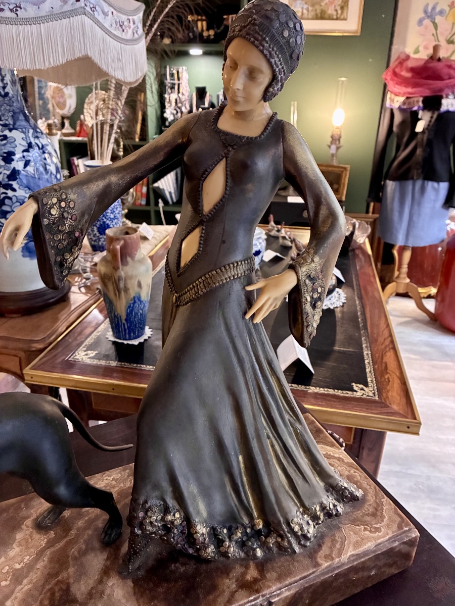 Scultpure Art déco 1930 - Elégante au dogue allemand - G.Gori-photo-2
