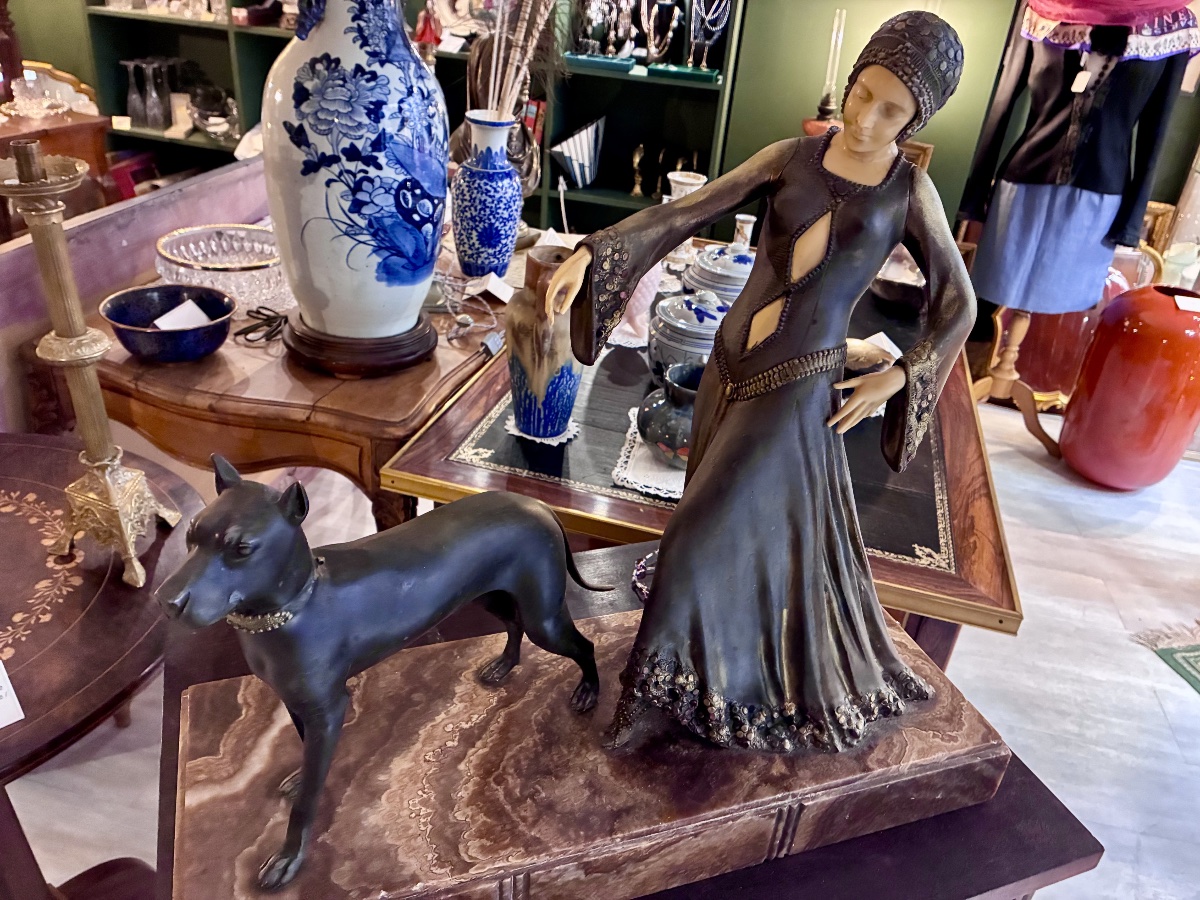 Scultpure Art déco 1930 - Elégante au dogue allemand - G.Gori