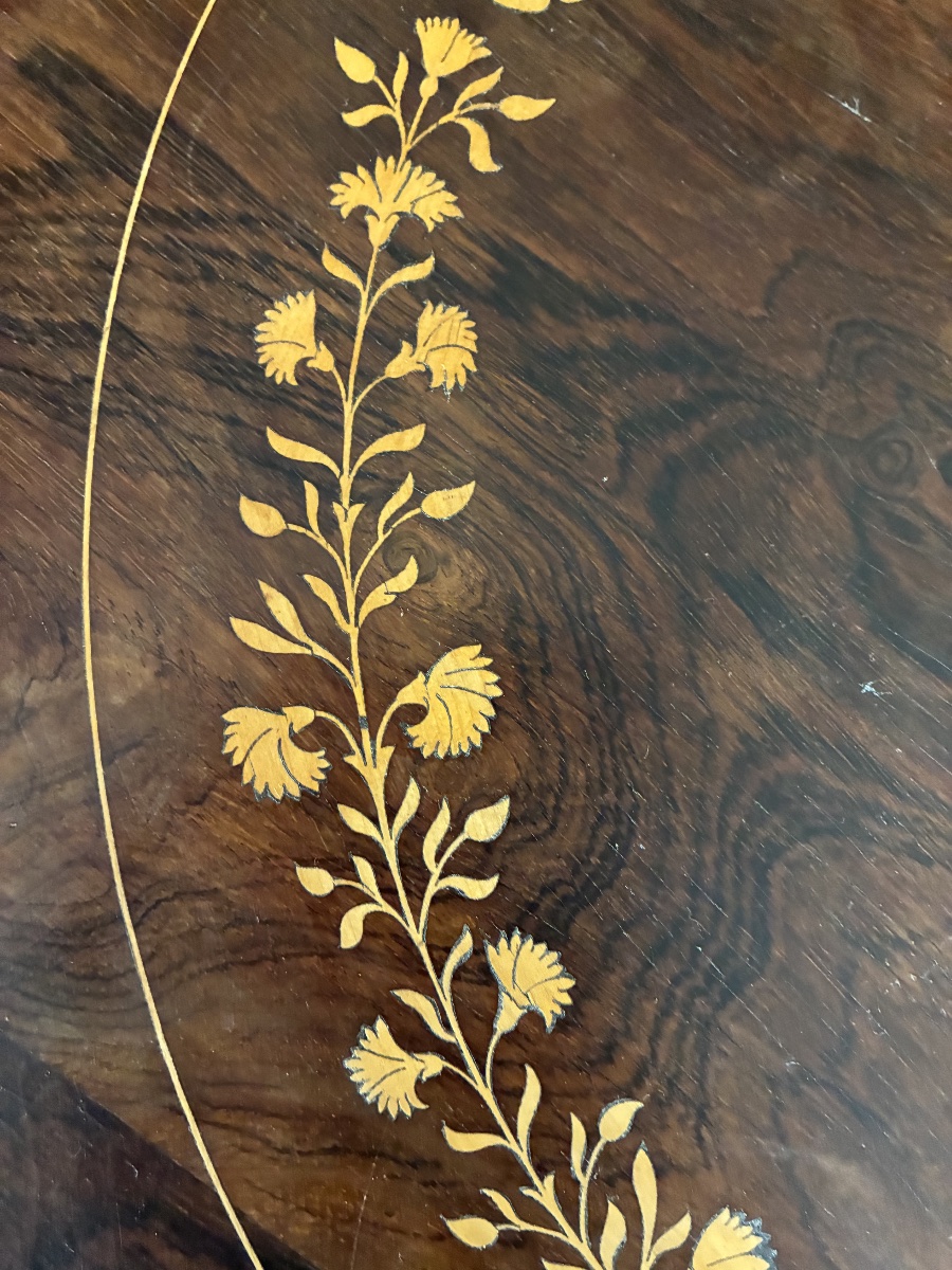 Eléguant gueridon tripode charles X ( 1825-1830) en palissandre et marqueterie-photo-2