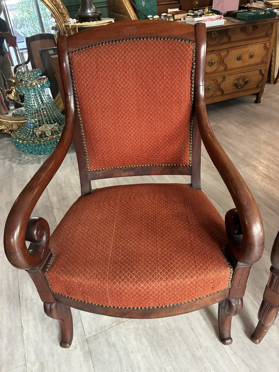 Paire de fauteuils à crosse en acajou, époque Restauration (1814-1830)-photo-2