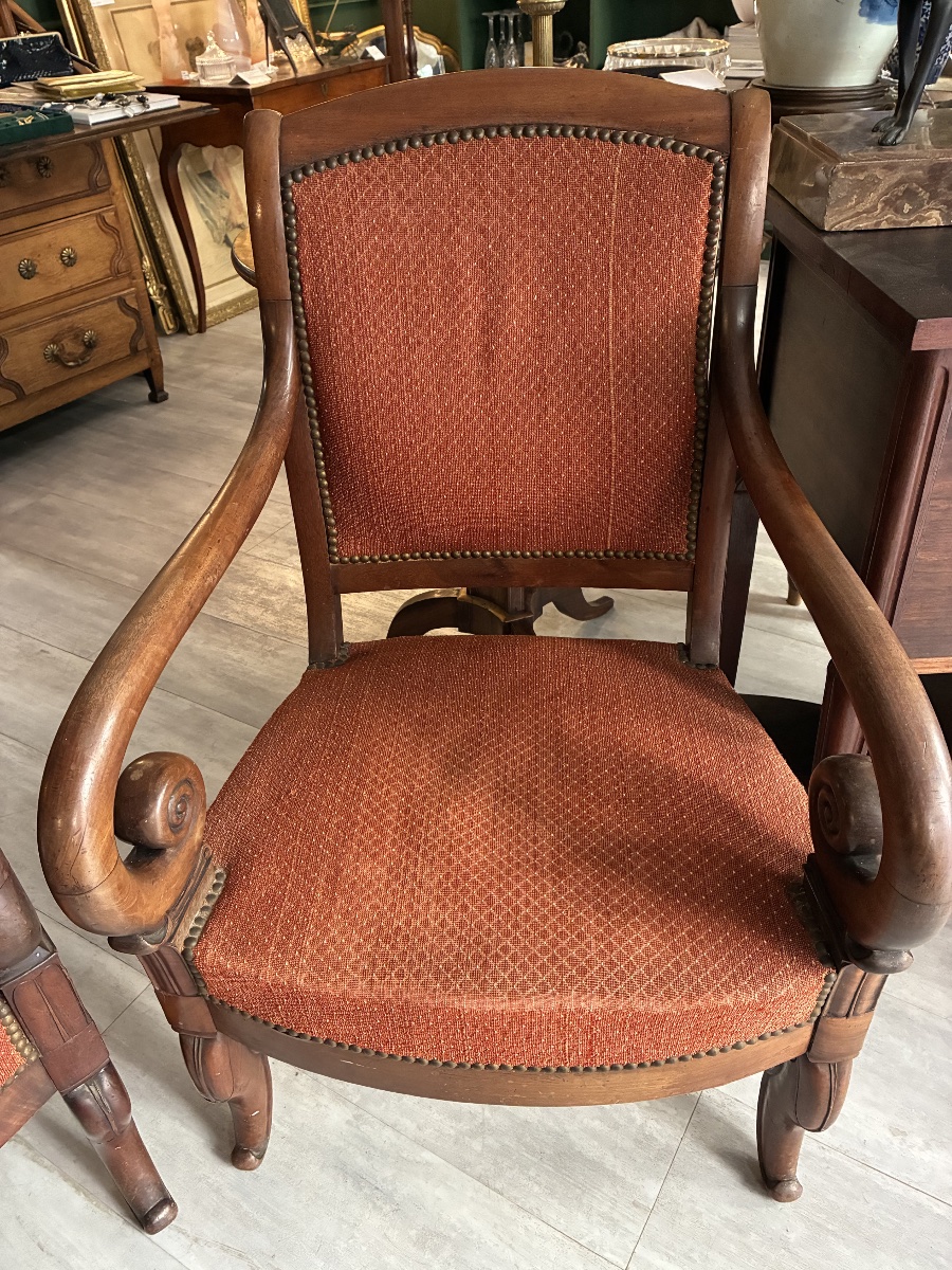 Paire de fauteuils à crosse en acajou, époque Restauration (1814-1830)-photo-3
