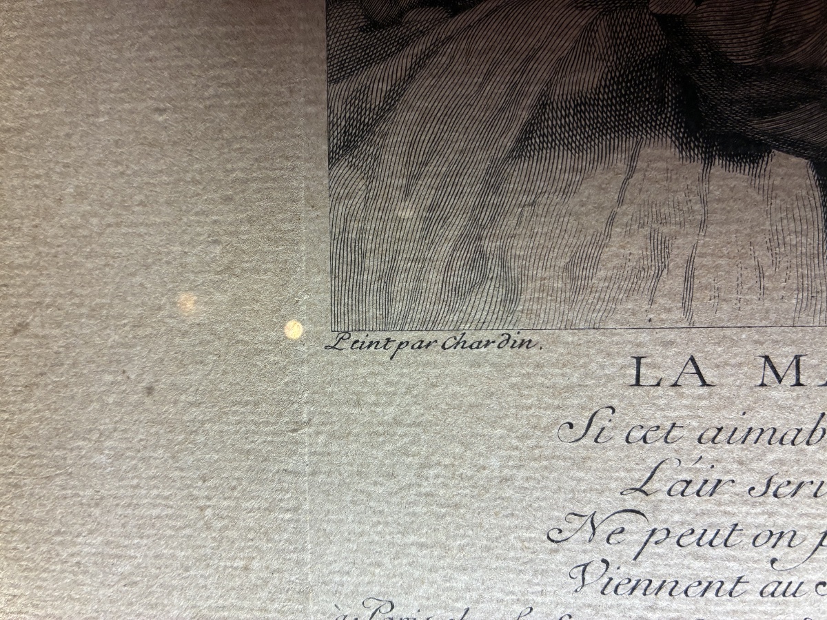 GRAVURE ANCIENNE - LA MAITRESSE D'ECOLE PEINT PAR CHARDIN - GRAVÉ PAR LÉPICIÉ 1740-photo-3