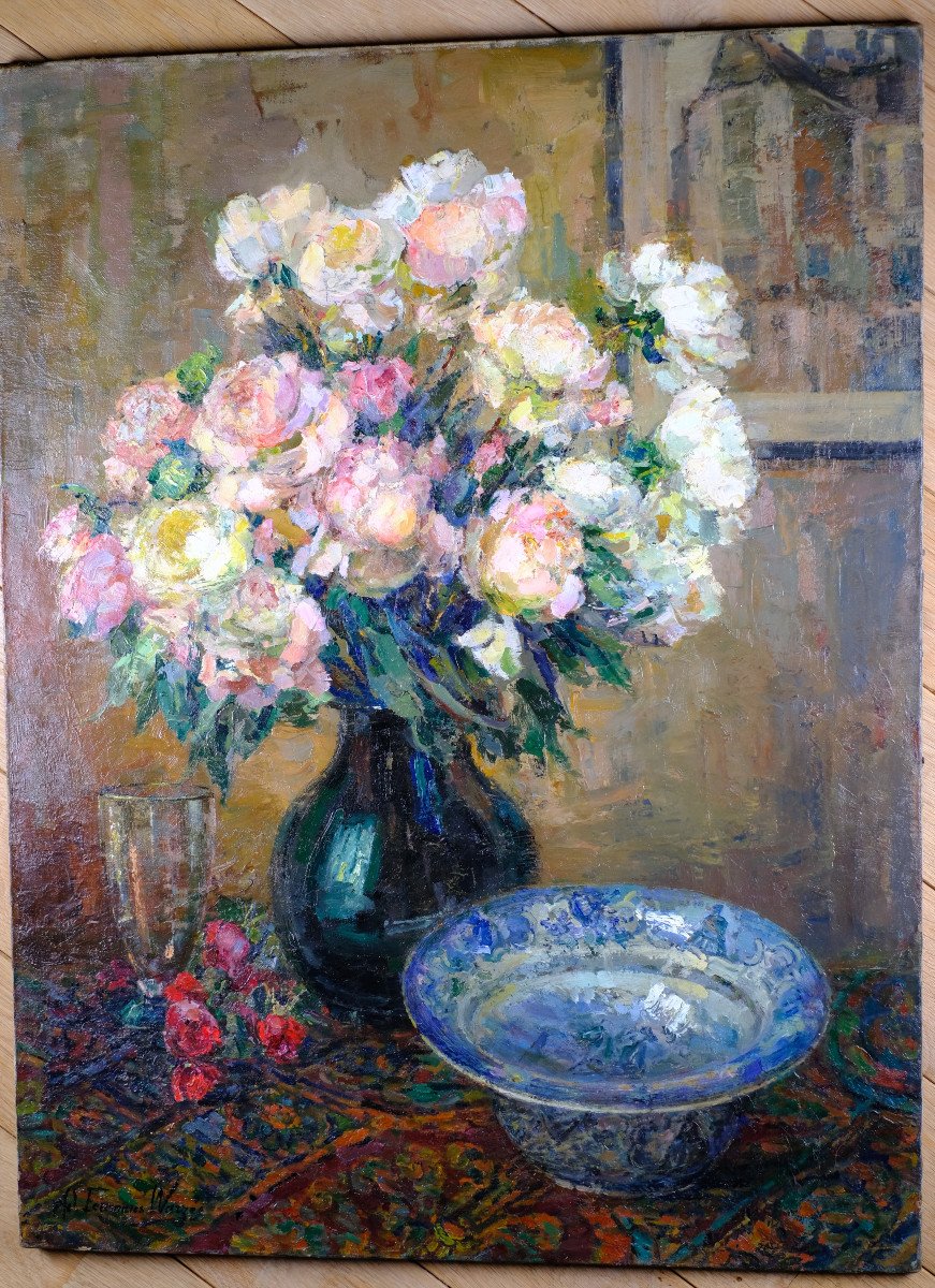 Adrienne Feremans-warzee (1888-1965) - Bouquet Of Roses. Still Life. Post-impressionism. Hst-photo-2
