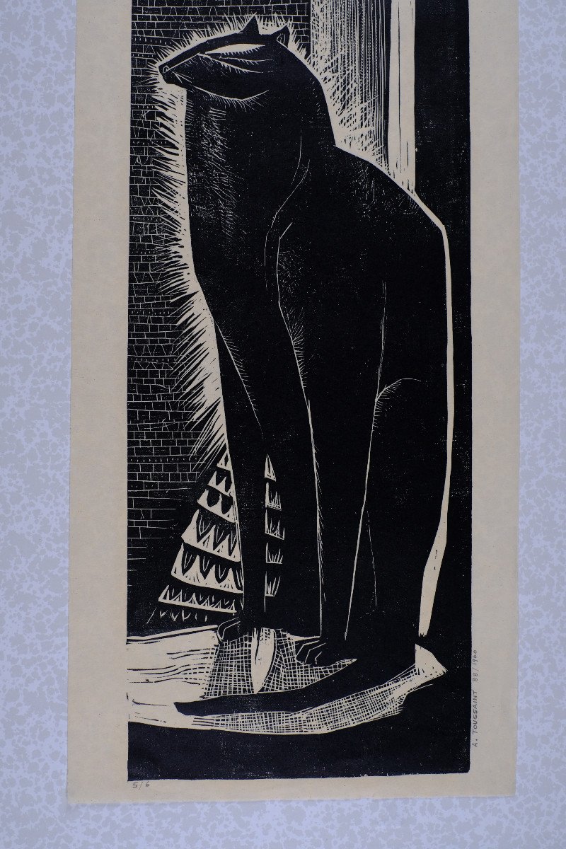 André Toussaint (1923-2006). Xylographie. "chat" N°5/6    1960. Cat.-photo-2
