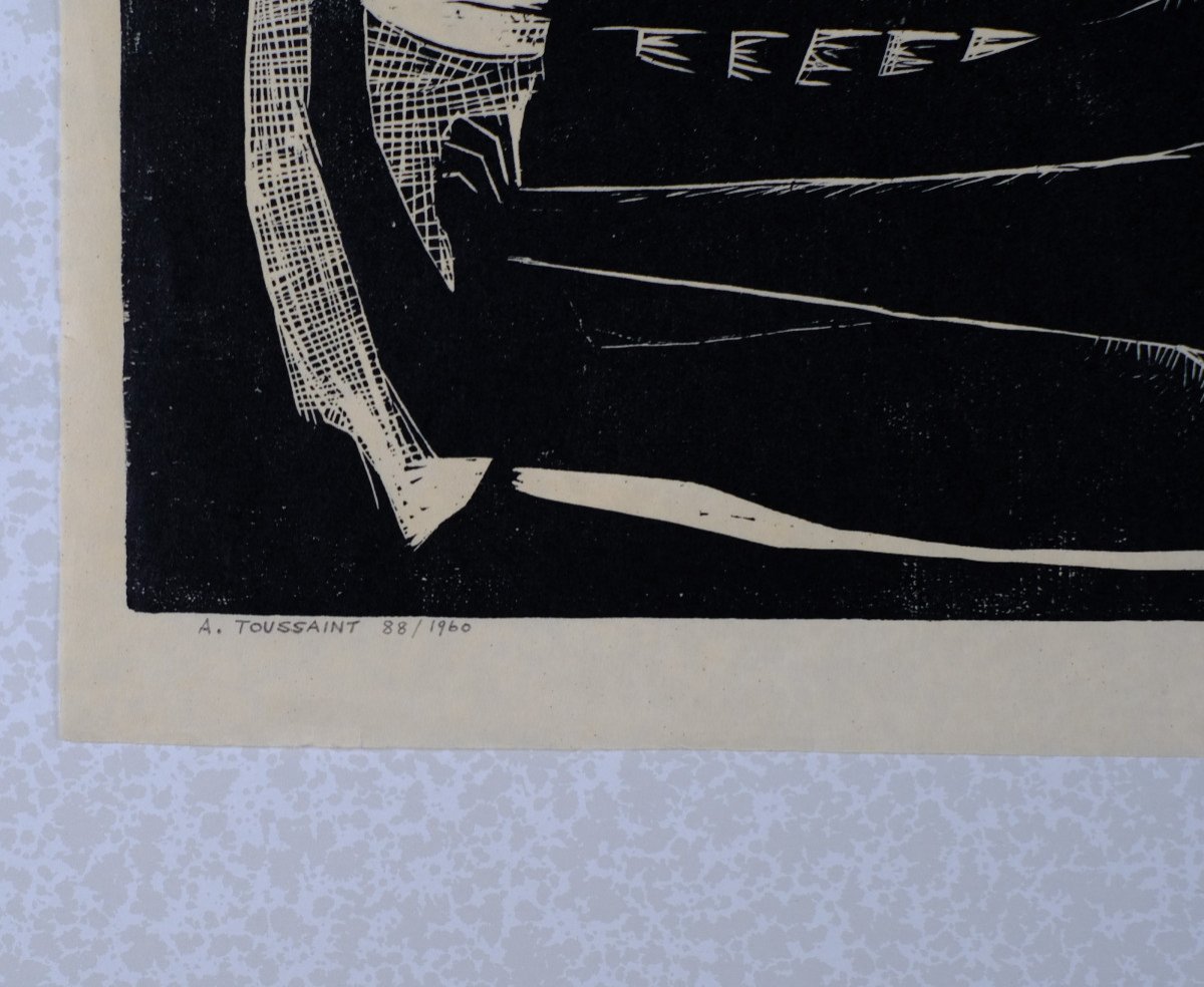 André Toussaint (1923-2006). Xylographie. "chat" N°5/6    1960. Cat.-photo-3