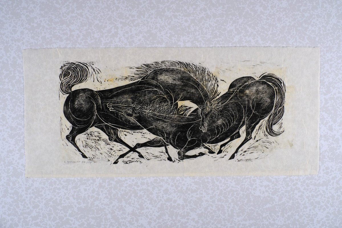 André Toussaint (1923-2006). Xylograph. "horses" Circa 1958. Arabian Thoroughbred-photo-2