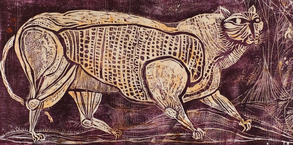 André Toussaint (1923-2006). Xylograph. "feline" Circa 1959. 1950's