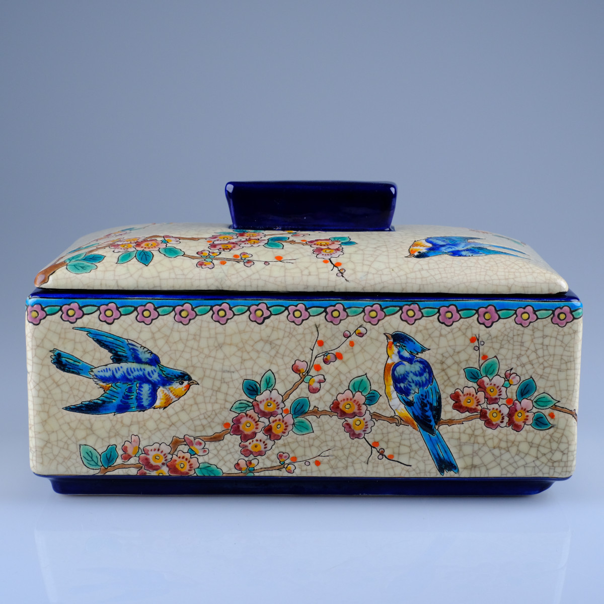 Longwy Grande Boite à Biscuits Ou Gâteaux. Décors Aux Oiseaux Art Déco.