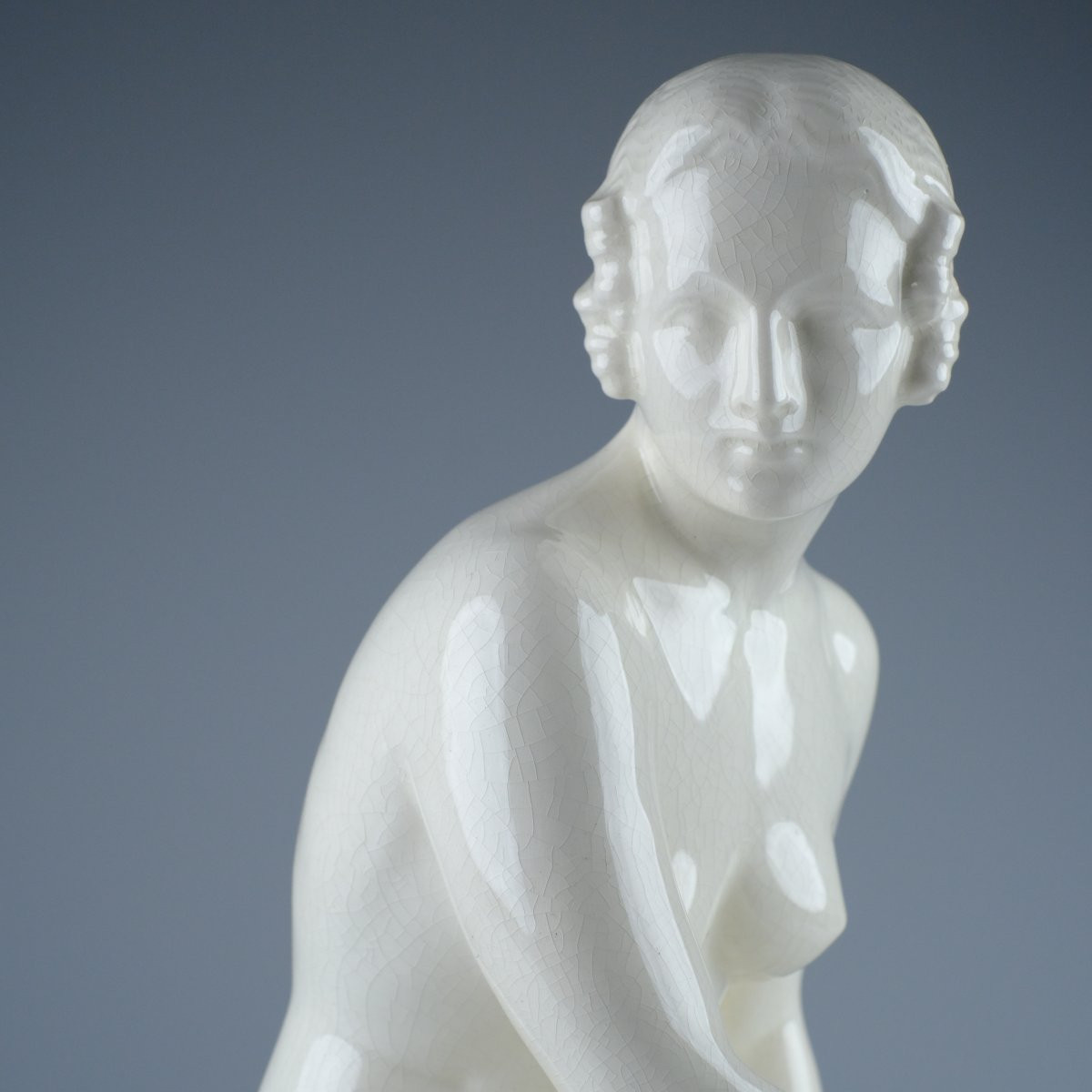 Paul Lindau, Art Deco Cracked Ceramic. Naiad. Female Nude.-photo-3