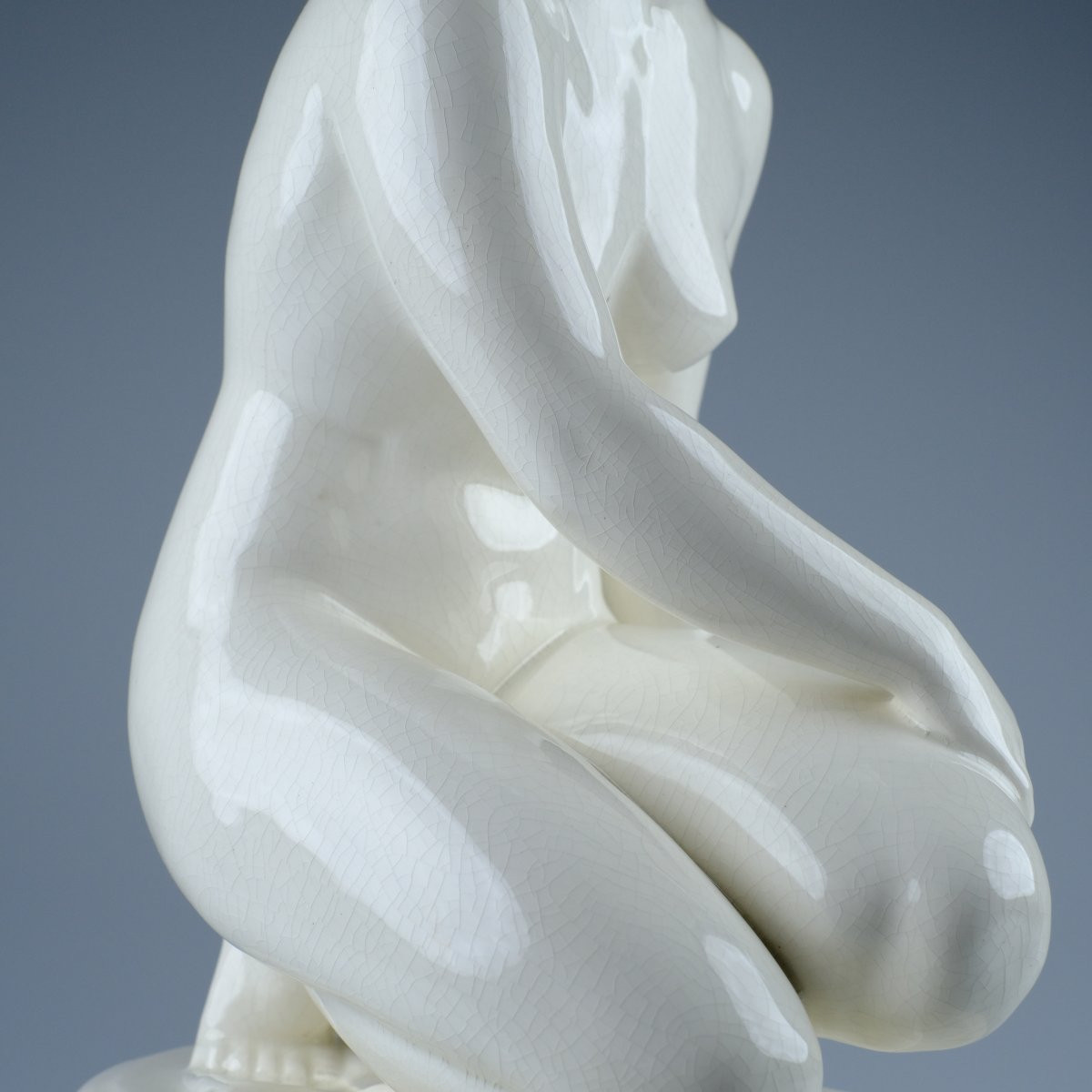 Paul Lindau, Art Deco Cracked Ceramic. Naiad. Female Nude.-photo-4