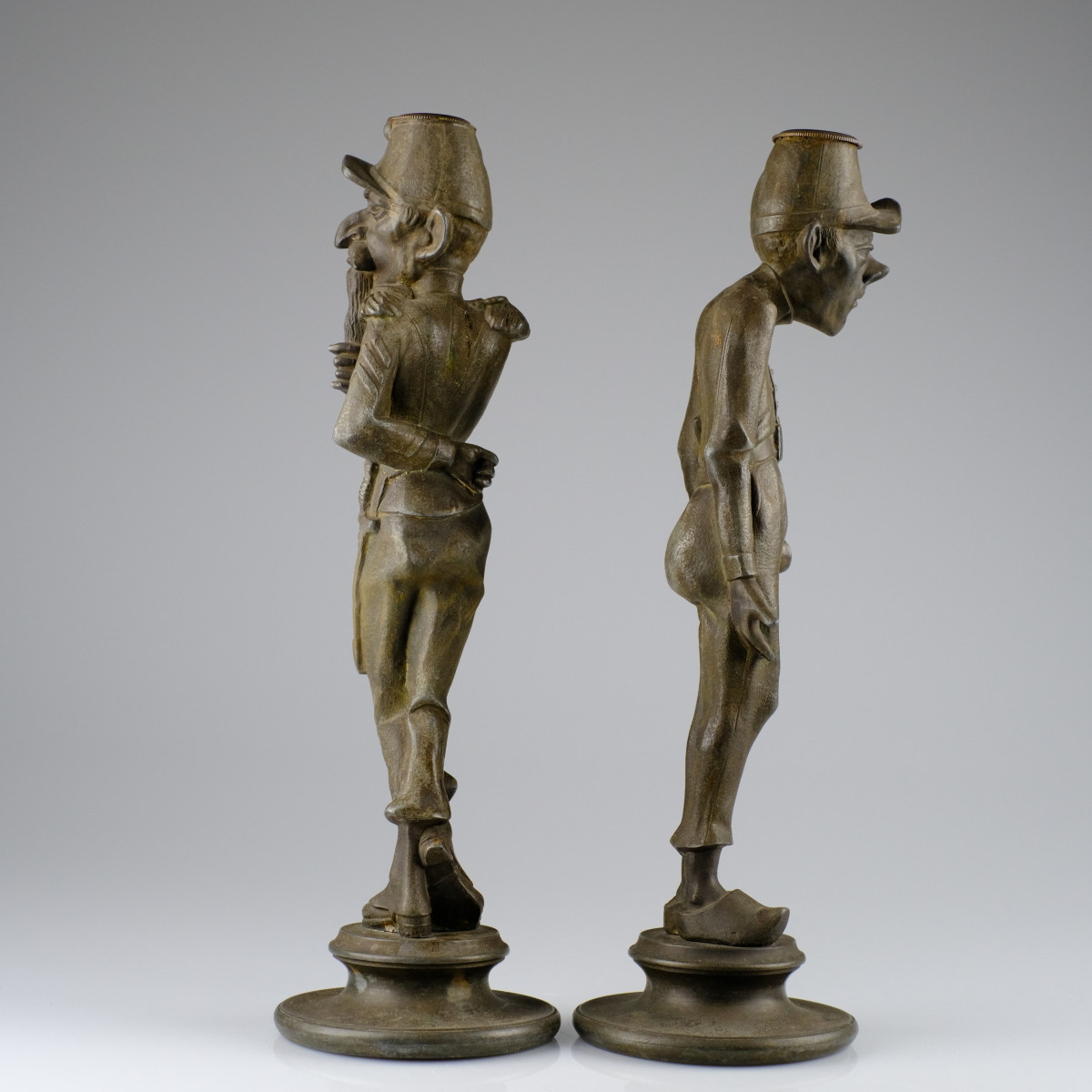 Pair Of "grotesque" Caricatural Candlesticks Of Soldiers Attr.to Emile Guillemin. Caricature-photo-3
