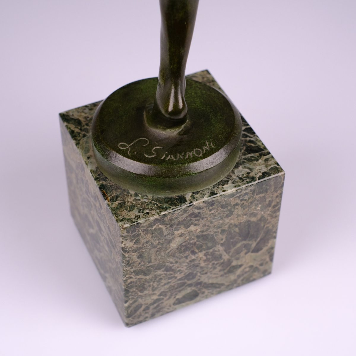  Léonildo Giannoni (1880-1951)- Baccante —art Deco Bronze With Green Patina On Green Marble.-photo-4