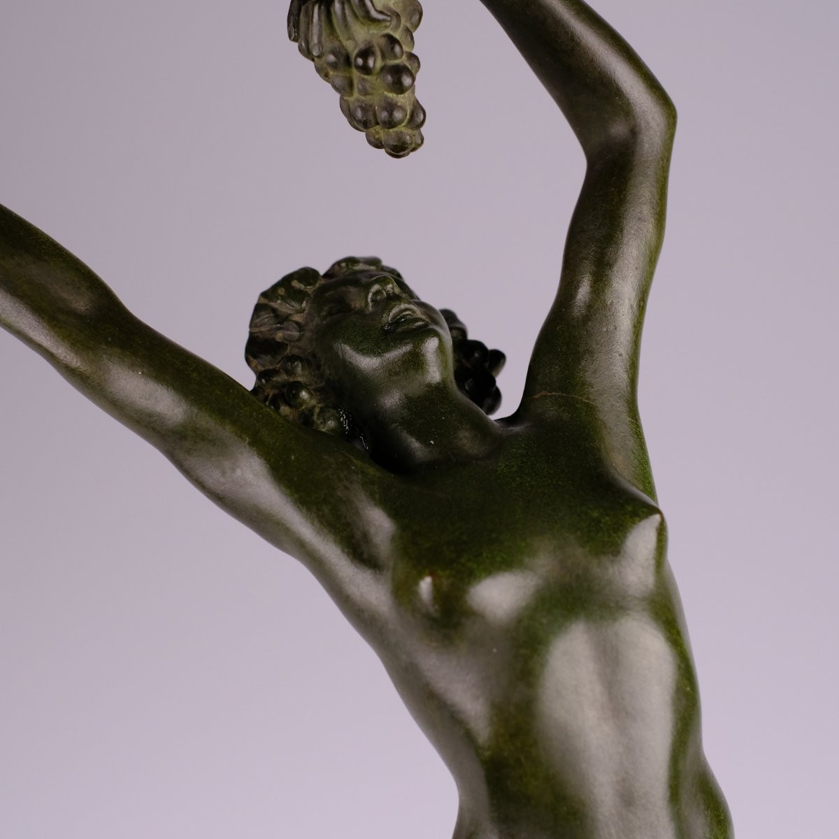  Léonildo Giannoni (1880-1951)- Baccante —art Deco Bronze With Green Patina On Green Marble.-photo-4
