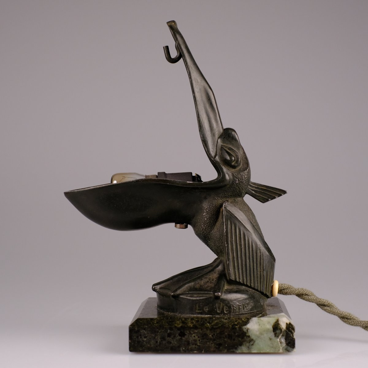 Max Le Verrier. Art Deco Pelican Lamp Holder, Circa 1925. Pocket Watch Holder.-photo-2