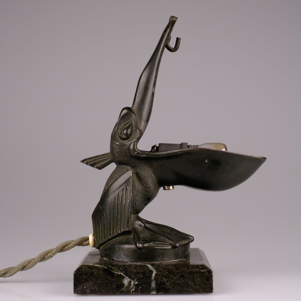 Max Le Verrier. Art Deco Pelican Lamp Holder, Circa 1925. Pocket Watch Holder.-photo-3