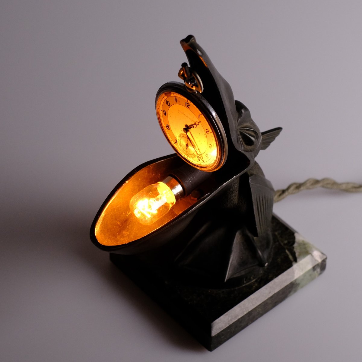 Max Le Verrier. Art Deco Pelican Lamp Holder, Circa 1925. Pocket Watch Holder.-photo-7