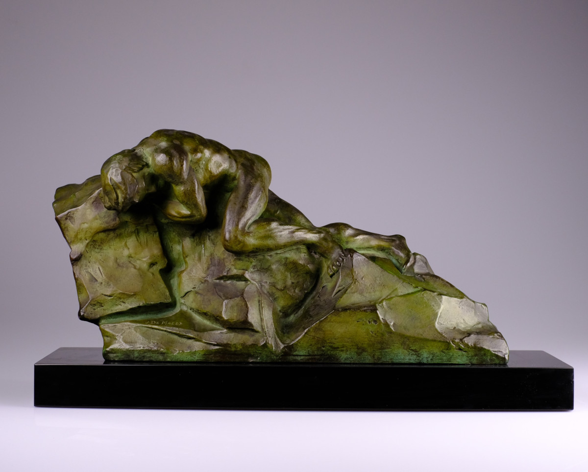 Johan DE MAEGT (1906 - 1987). Imposant Bronze: "La force" Nu masculin.