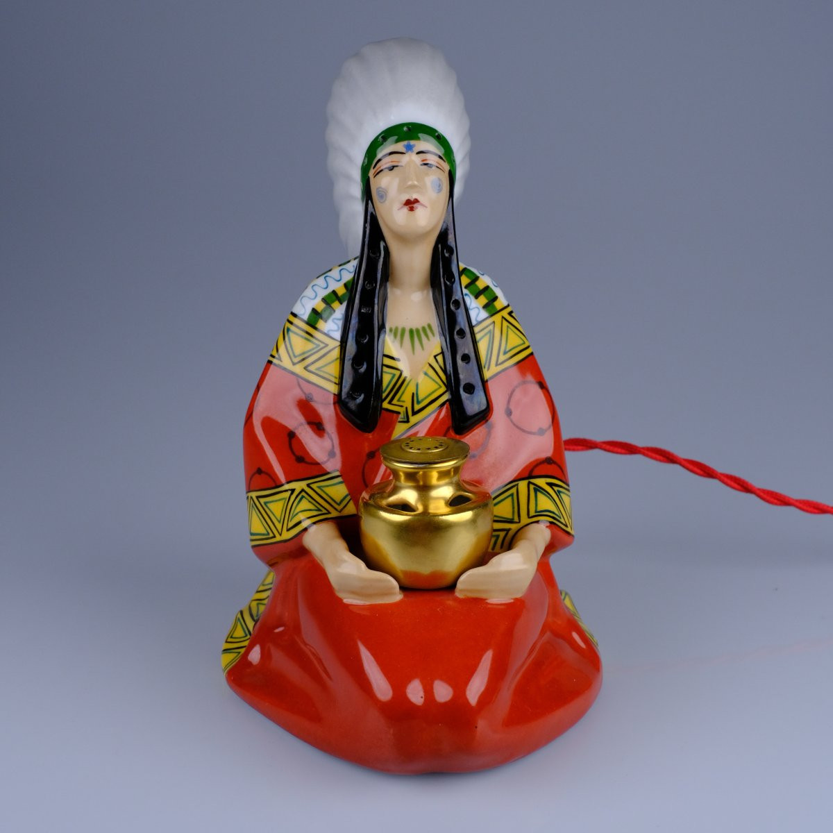 Lampe brûle parfum indien en porcelaine. Art Déco.1930. Henri Delcourt.Boulogne-sur-Mer.-photo-3