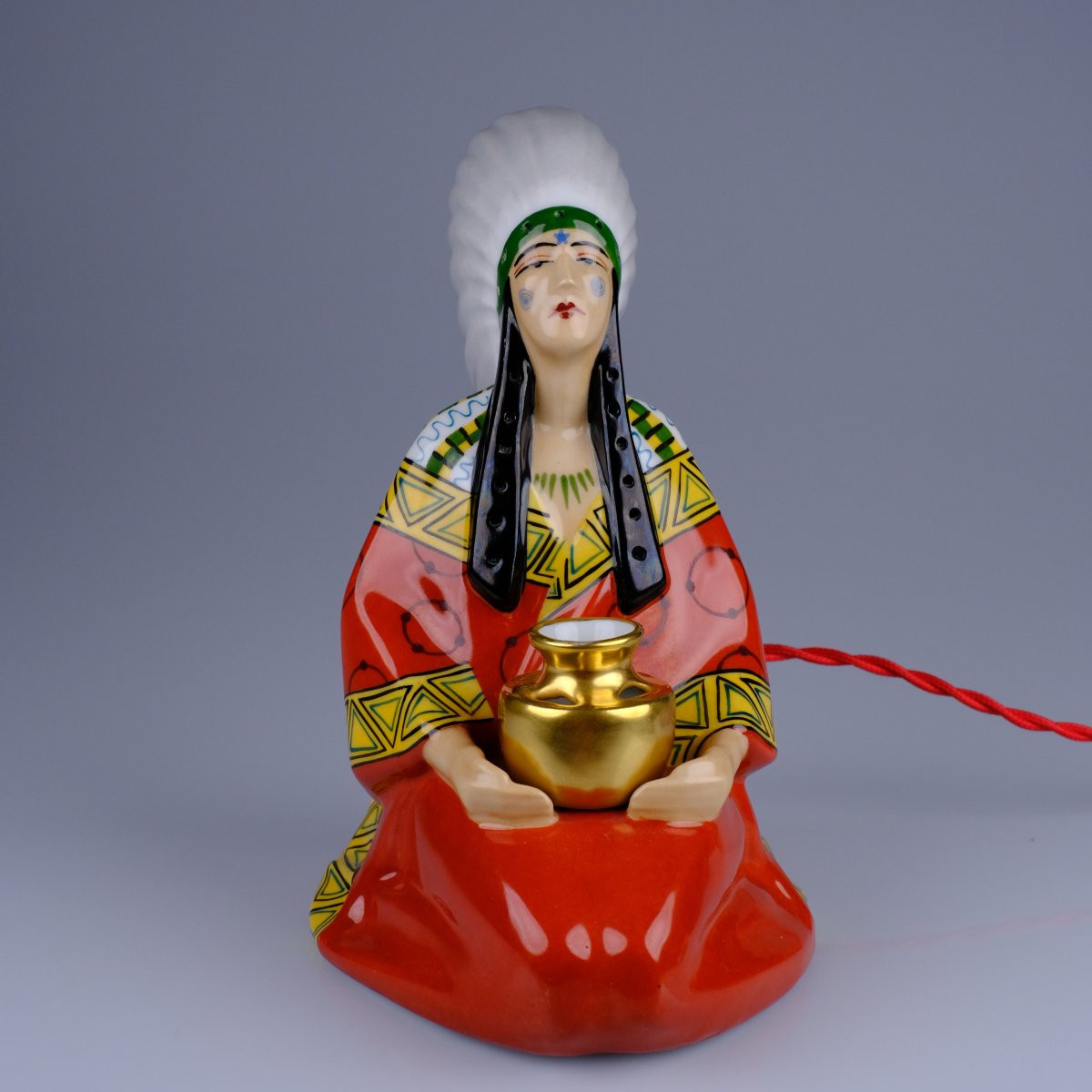 Lampe brûle parfum indien en porcelaine. Art Déco.1930. Henri Delcourt.Boulogne-sur-Mer.-photo-1