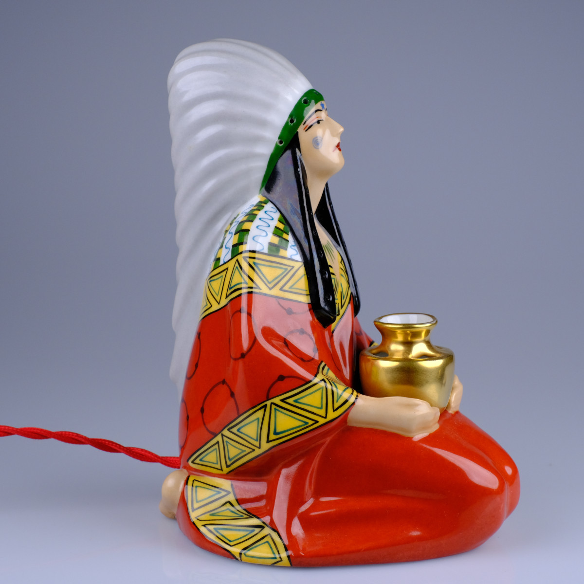 Lampe brûle parfum indien en porcelaine. Art Déco.1930. Henri Delcourt.Boulogne-sur-Mer.