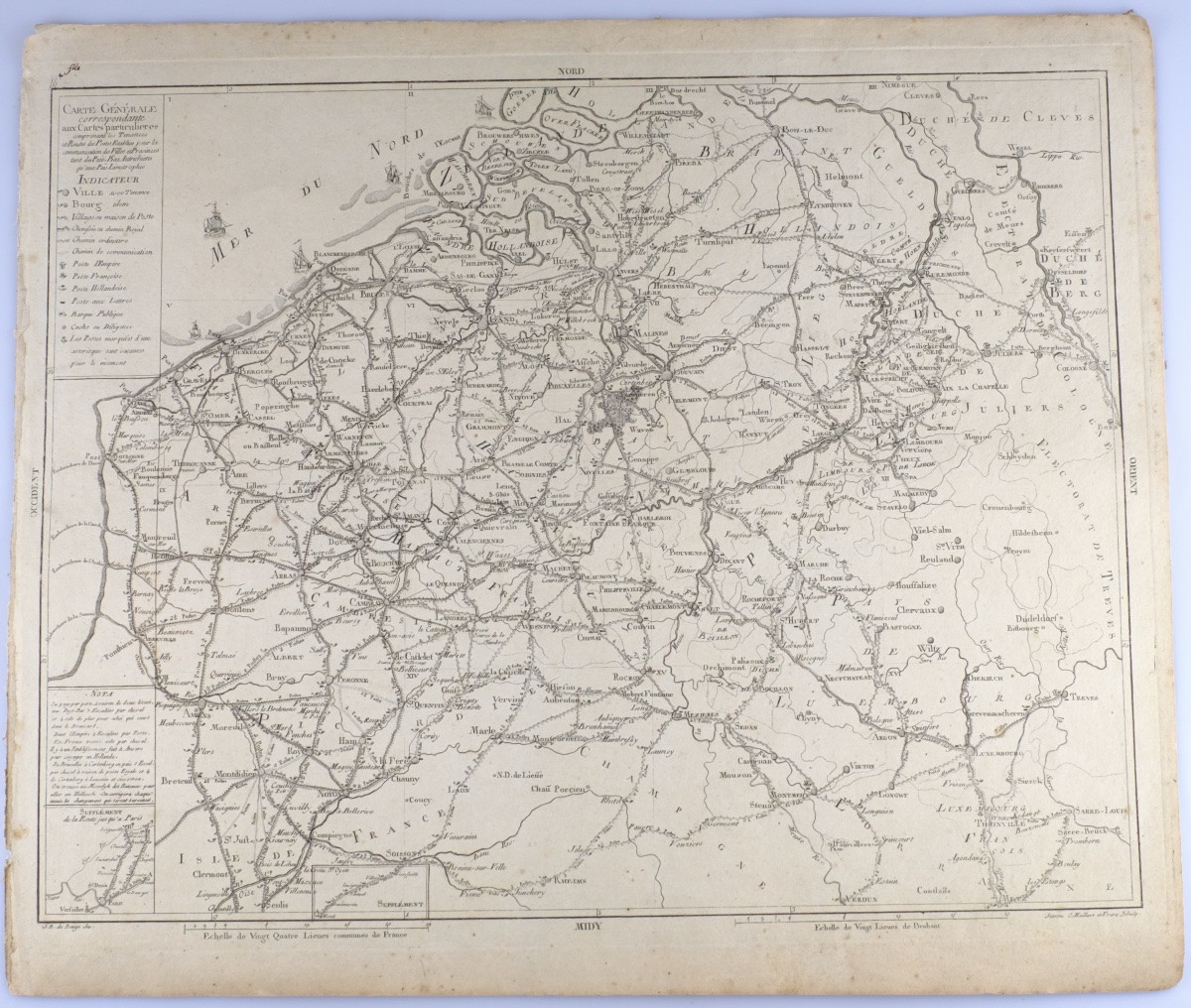 J-B de Bouge (1757-1833) & Jeanne Maillart (XVIII ème). Carte Belgique, Luxembourg, Pays-Bas.-photo-2