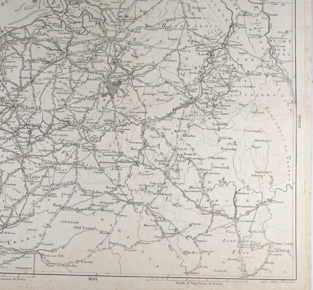 J-B de Bouge (1757-1833) & Jeanne Maillart (XVIII ème). Carte Belgique, Luxembourg, Pays-Bas.-photo-1