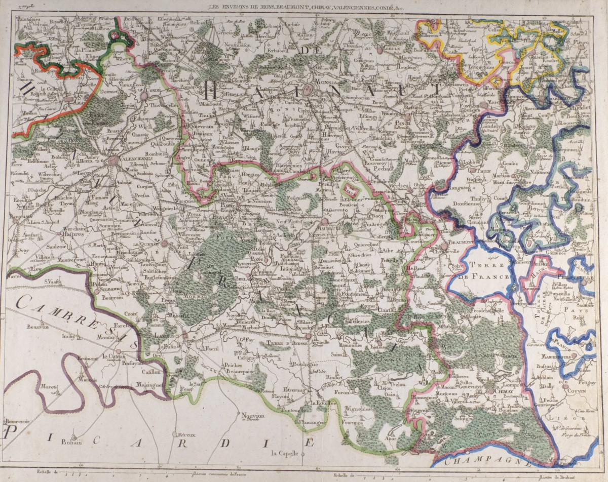 J-B DE BOUGE (1757-1833) & JEANNE MAILLART (XVIII ÈME). CARTE de MONS, CHIMAY,VALENCIENNE,CONDE