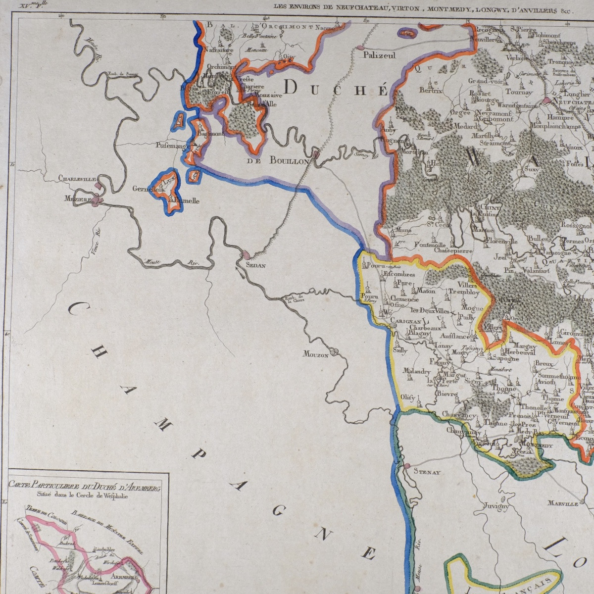 J-b De Bouge (1757-1833) & Jeanne Maillart (xviii Th). Map Of Neufchateau, Virton, Longwy,.-photo-1
