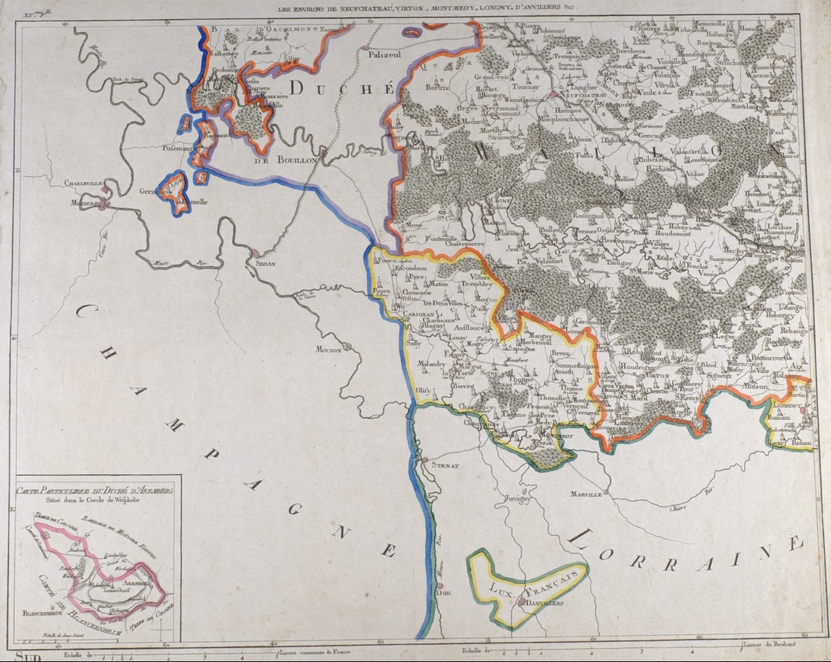 J-b De Bouge (1757-1833) & Jeanne Maillart (xviii Th). Map Of Neufchateau, Virton, Longwy,.