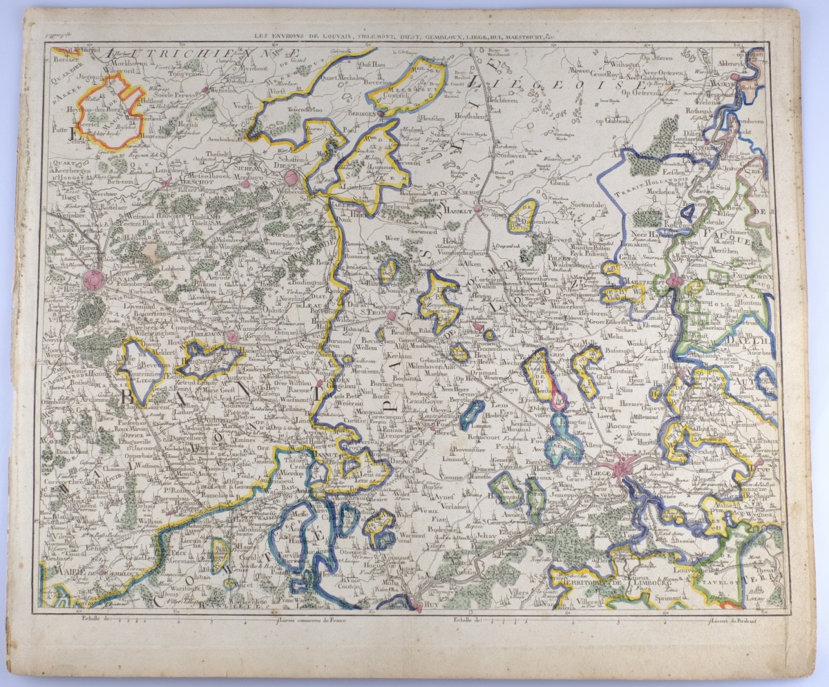 J-B DE BOUGE (1757-1833) & JEANNE MAILLART (XVIII ÈME). CARTE de LOUVAIN,TIRLEMONT,DIEST,LIEGE,