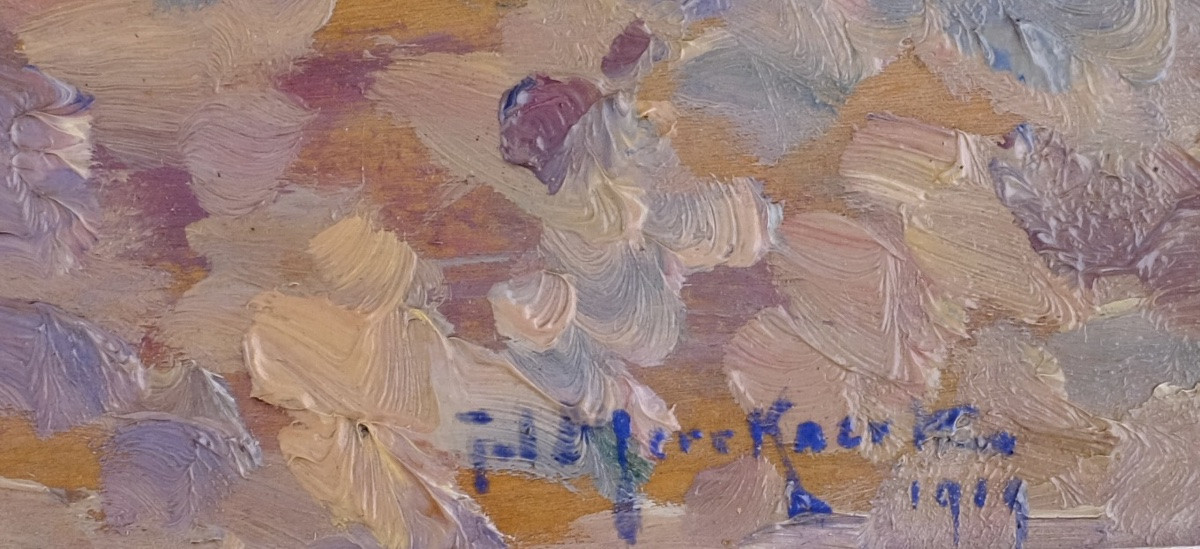 Jules Merckaert (1872-1924 Bruxelles) . "Les trèfles incarnate"1919, HSP Postimpressionnisme   -photo-3