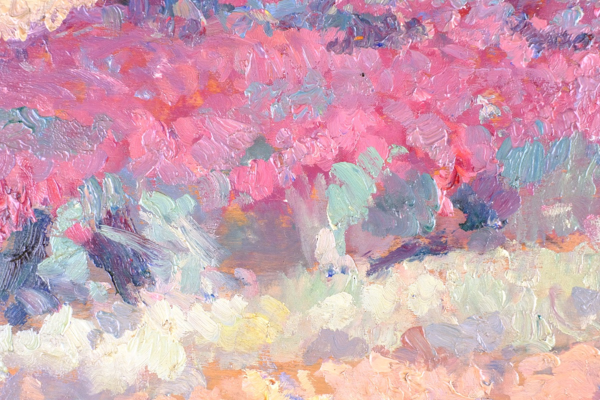 Jules Merckaert (1872-1924 Bruxelles) . "Les trèfles incarnate"1919, HSP Postimpressionnisme   -photo-1