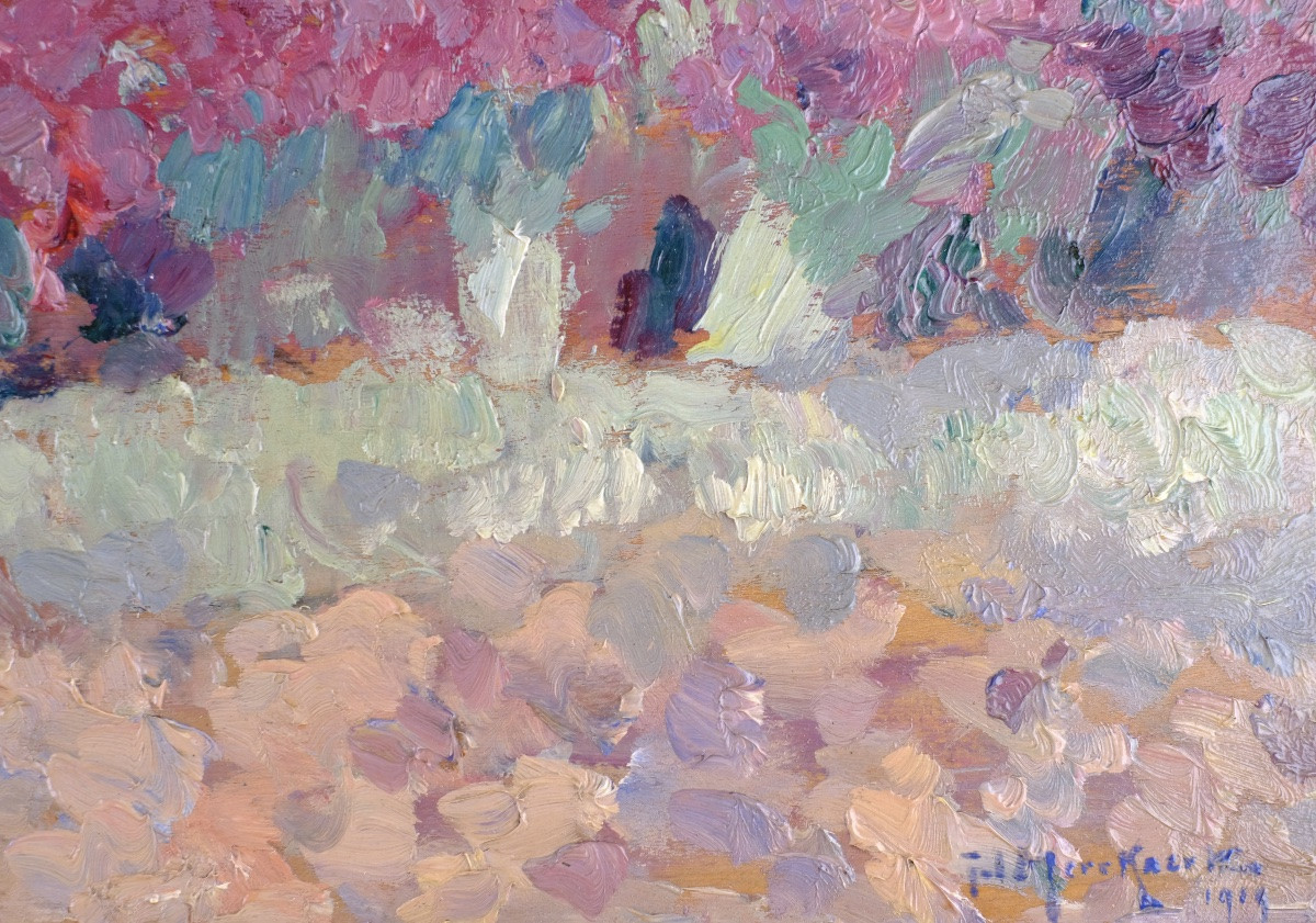 Jules Merckaert (1872-1924 Bruxelles) . "Les trèfles incarnate"1919, HSP Postimpressionnisme   -photo-5