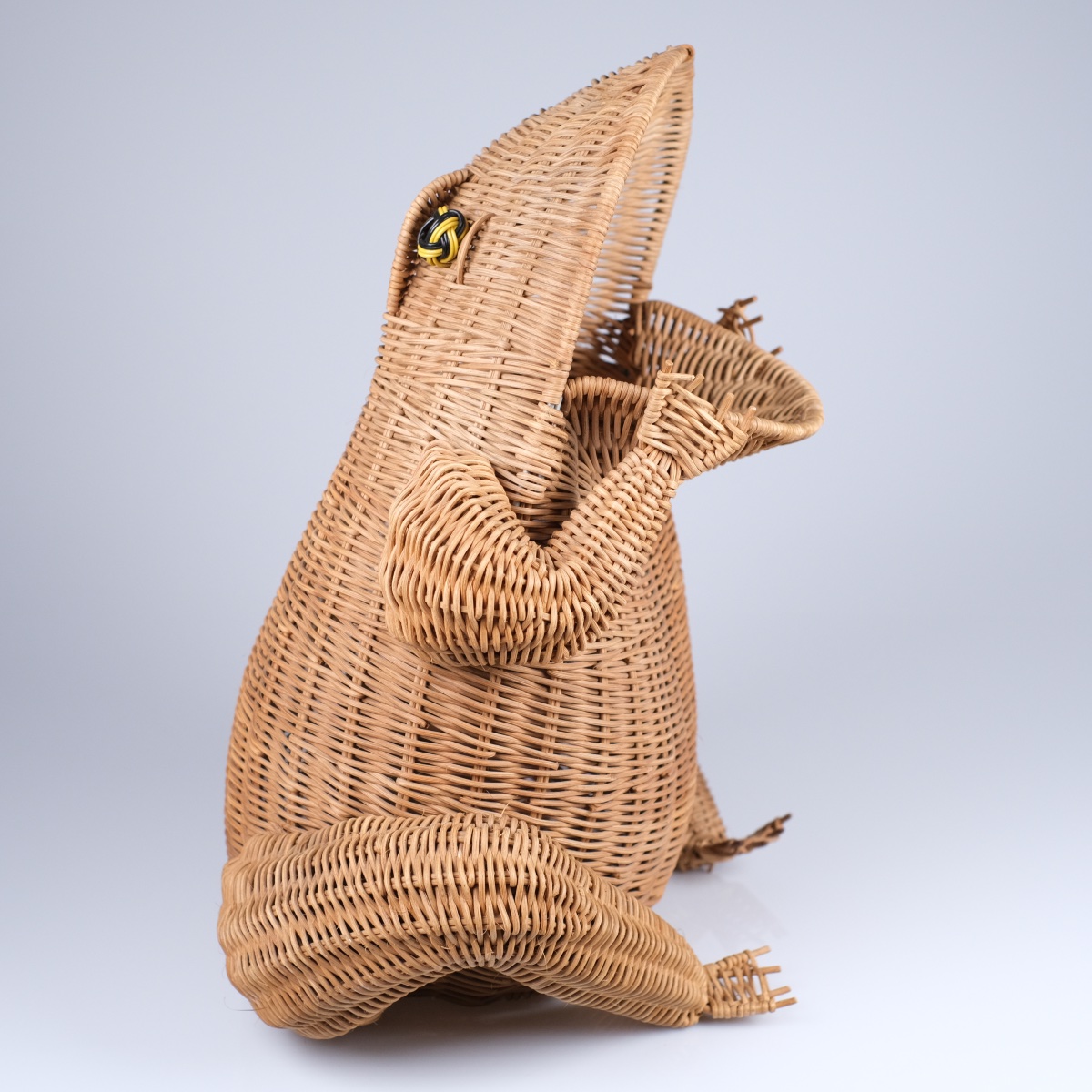 Olivier Cajan (xxth) Gettacarte (c.1960). Grenouille Frog Wicker Magazine Rack.