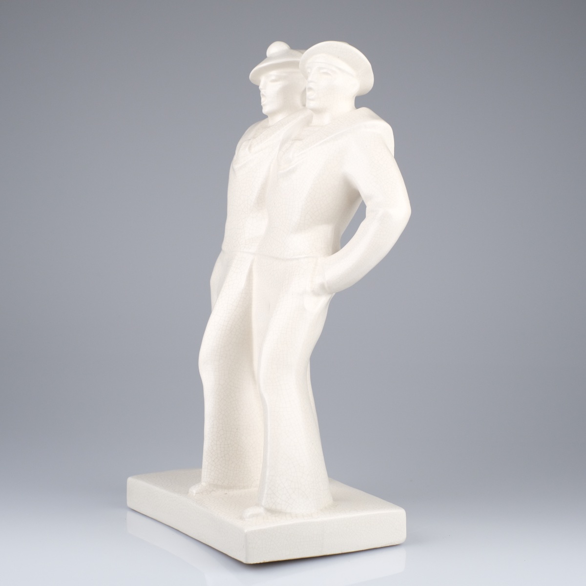 Edouard CAZAUX (1889- 1974)" DEUX MARINS EN GOGUETTE" Sculpture en céramique émaillée craquelée-photo-3