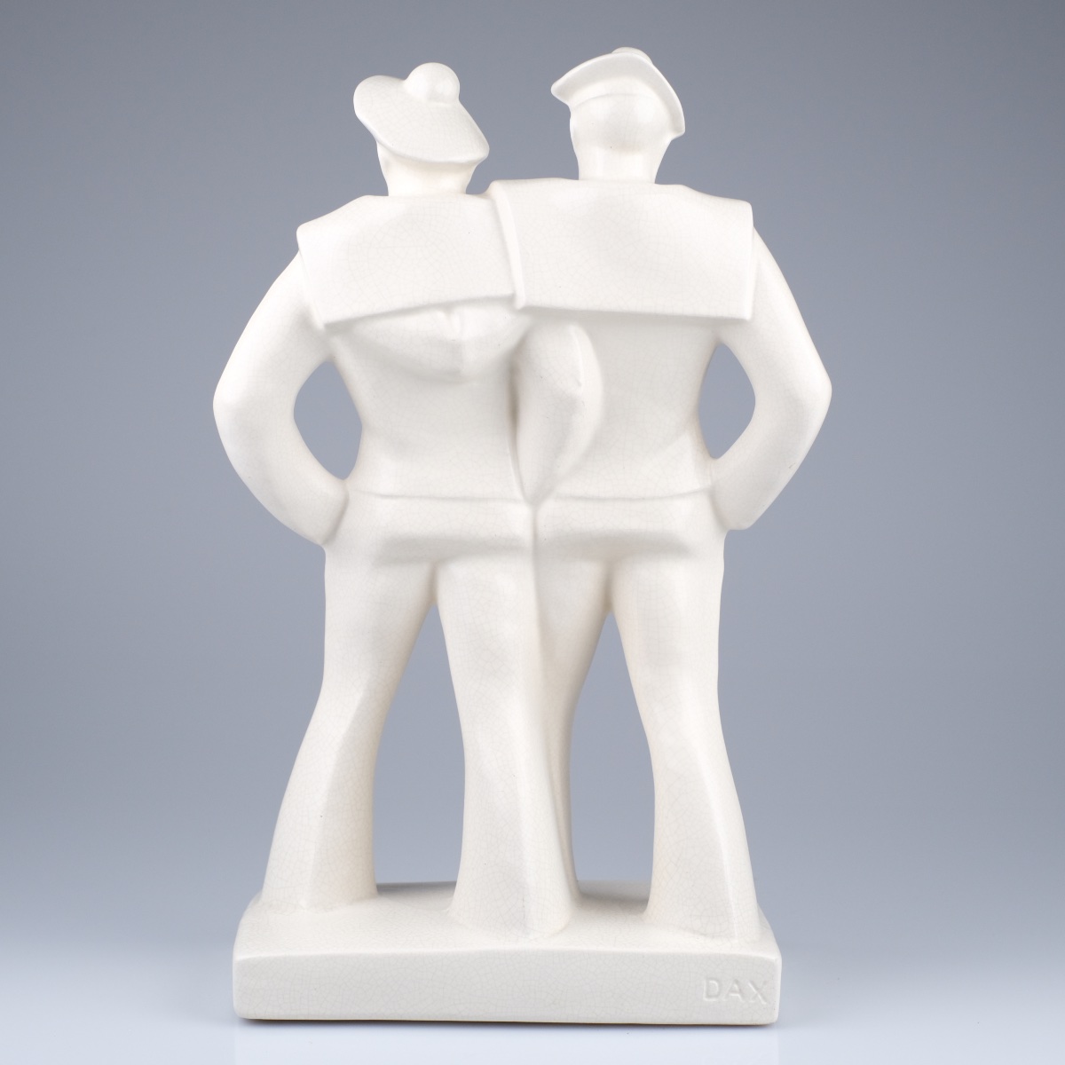 Edouard CAZAUX (1889- 1974)" DEUX MARINS EN GOGUETTE" Sculpture en céramique émaillée craquelée-photo-1