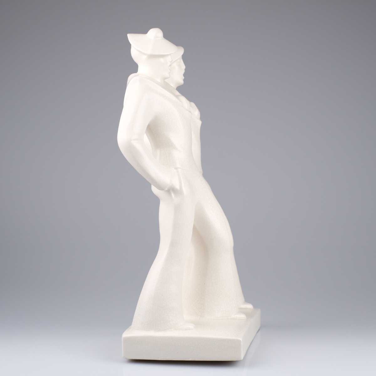 Edouard CAZAUX (1889- 1974)" DEUX MARINS EN GOGUETTE" Sculpture en céramique émaillée craquelée-photo-4