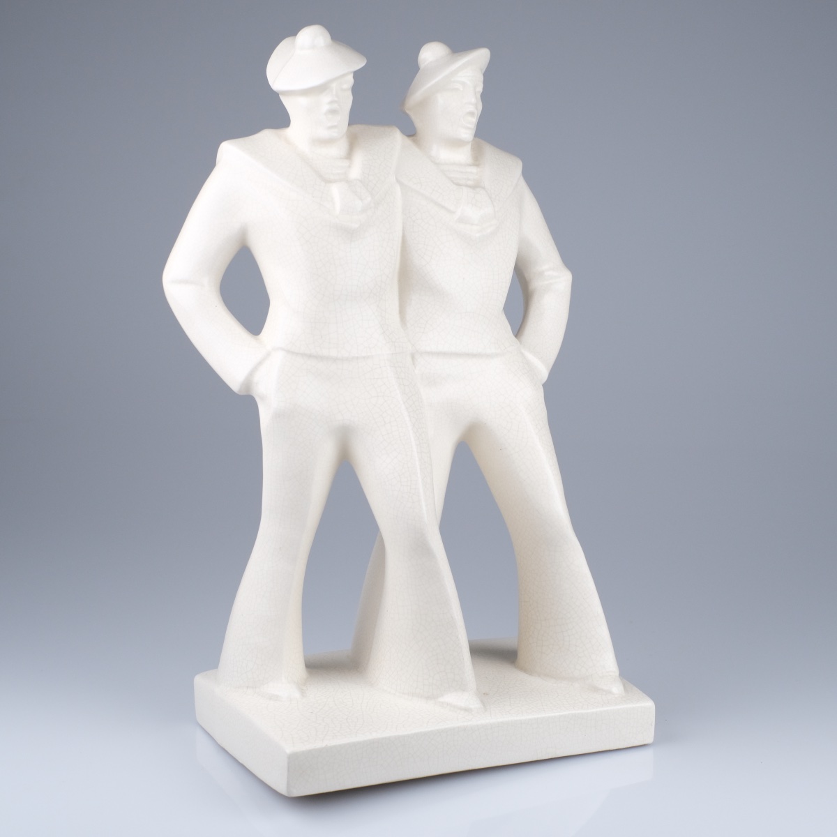 Edouard CAZAUX (1889- 1974)" DEUX MARINS EN GOGUETTE" Sculpture en céramique émaillée craquelée