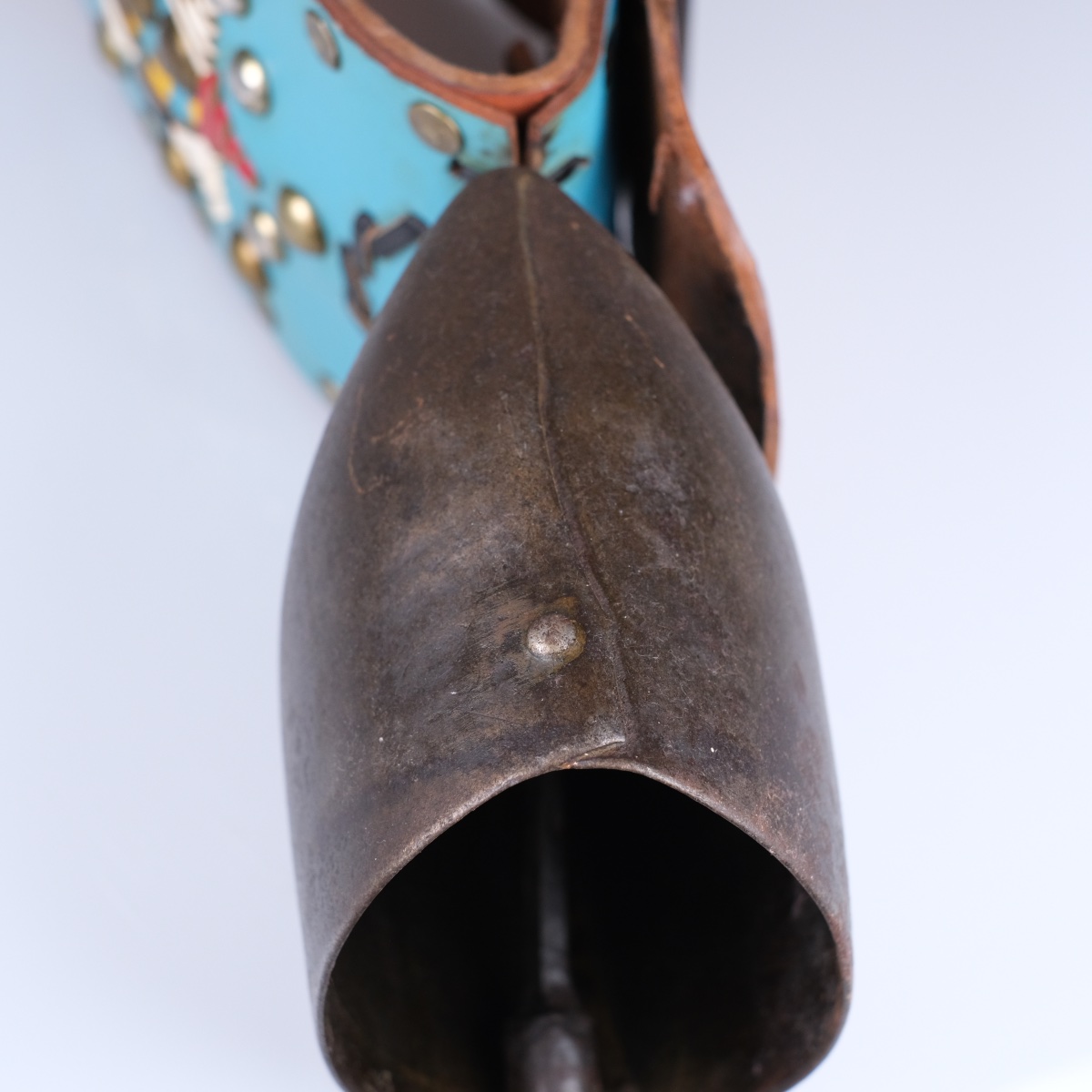Antique Chamonix Devouassoud Cow Bell No. 6 — Multicolored Braided Leather Necklace-photo-6