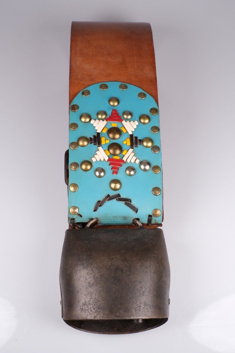 Antique Chamonix Devouassoud Cow Bell No. 6 — Multicolored Braided Leather Necklace