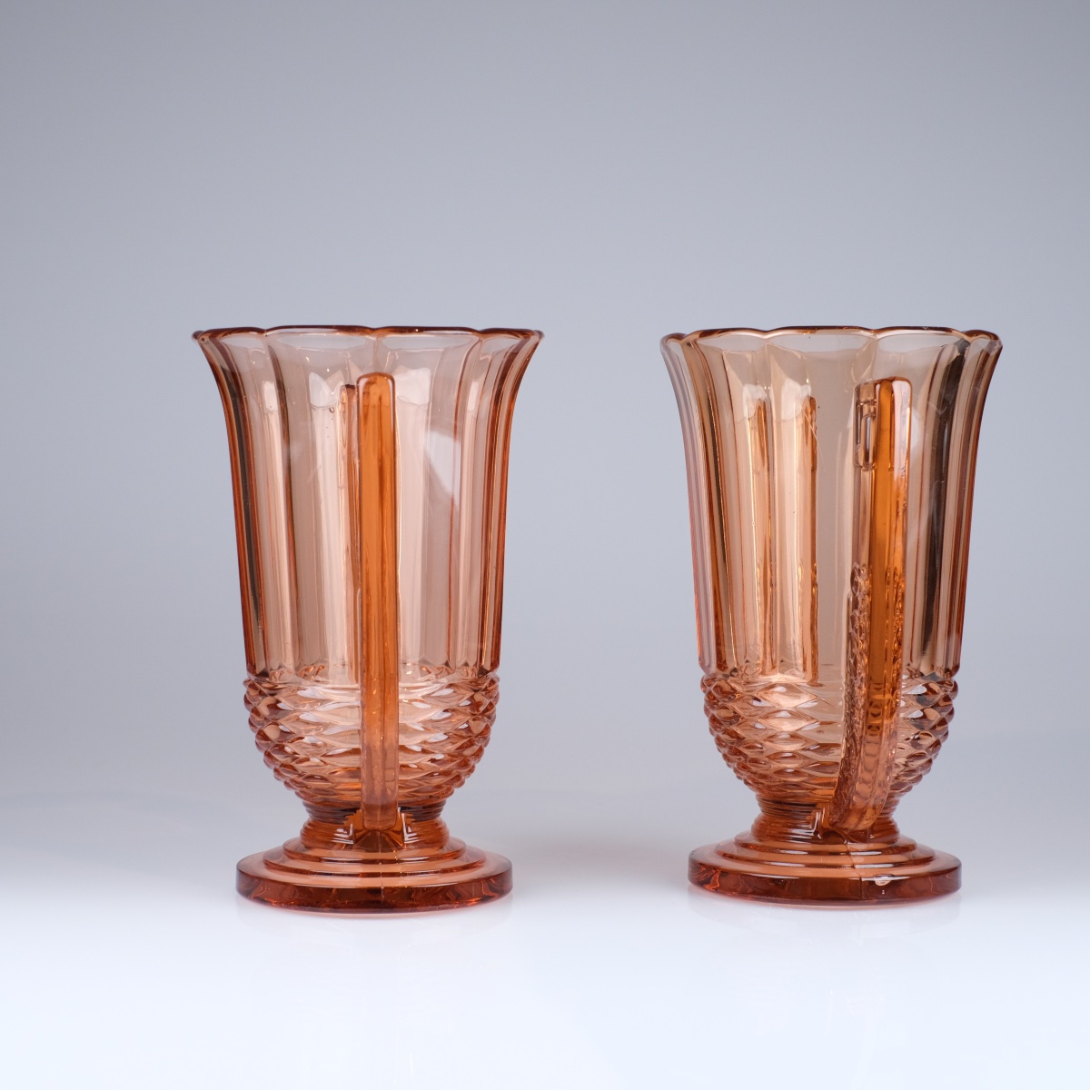 Pair Of Pink "romeo" Vases. C. Graffart - R. Delvenne. Art Deco, Circa 1935. Val Saint Lambert-photo-3