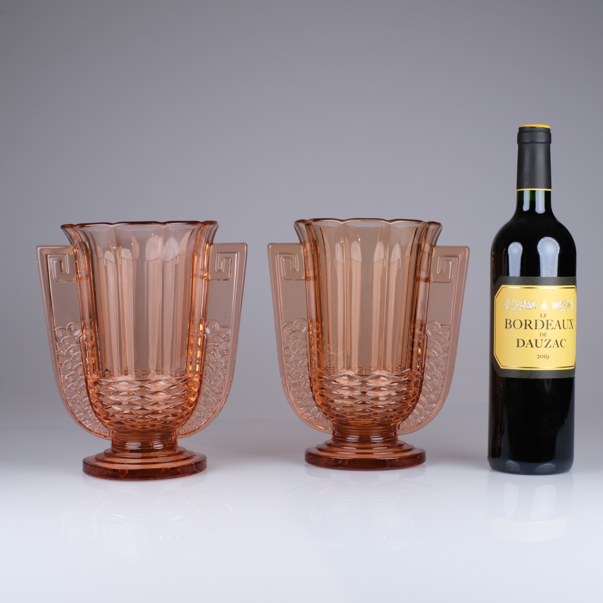 Pair Of Pink "romeo" Vases. C. Graffart - R. Delvenne. Art Deco, Circa 1935. Val Saint Lambert-photo-4
