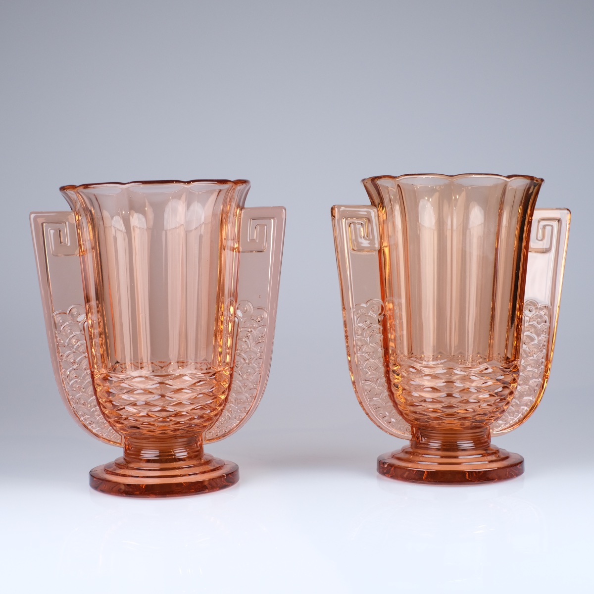 Pair Of Pink "romeo" Vases. C. Graffart - R. Delvenne. Art Deco, Circa 1935. Val Saint Lambert-photo-4