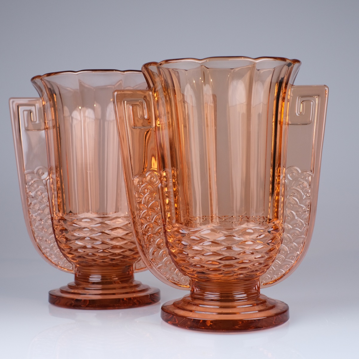 Pair Of Pink "romeo" Vases. C. Graffart - R. Delvenne. Art Deco, Circa 1935. Val Saint Lambert