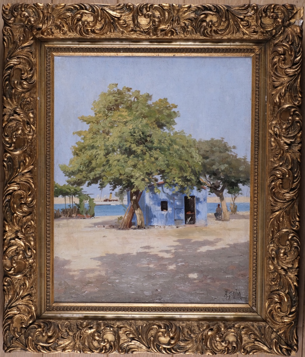 Hasan Saim (19th–20th Centuries) - The Suez Canal Near Ismailia - Orientalist Painting, Oil On Canvas.-photo-2