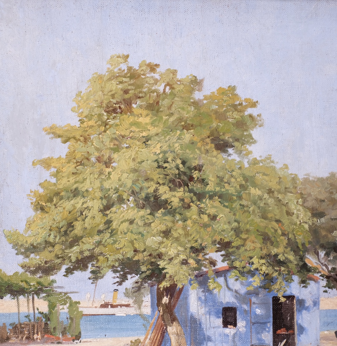 Hasan Saim (19th–20th Centuries) - The Suez Canal Near Ismailia - Orientalist Painting, Oil On Canvas.-photo-1
